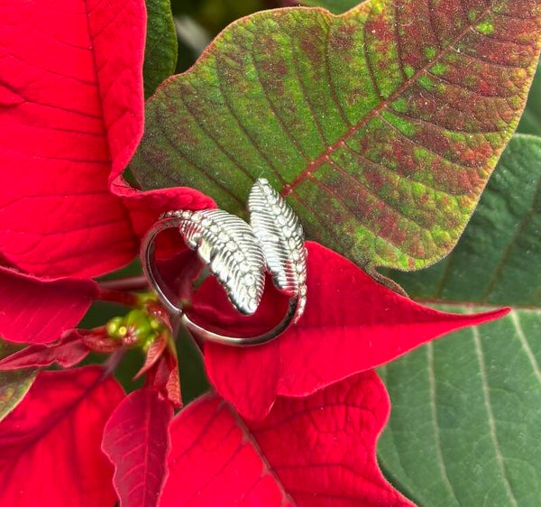 Stainless Steel Adjustable Cubic Zirconia Feather Ring