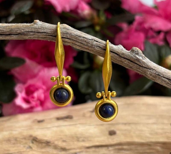18ct Gold Plated Egyptian Style Lapis Lazuli Earrings