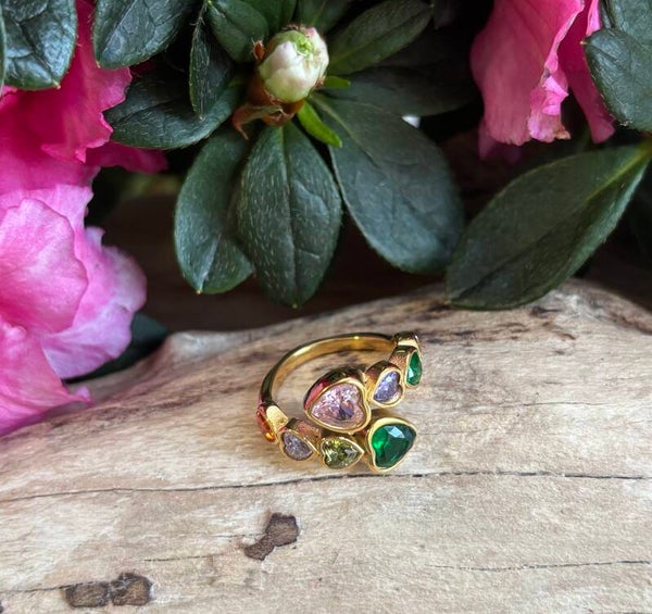 8ct Gold Plated Faceted Heart Adjustable Ring