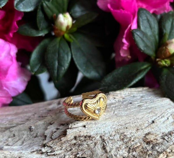 18ct Gold Plated Cubic Zirconia Heart Adjustable Ring