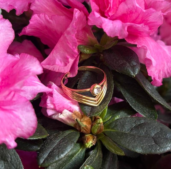 18ct Gold Plated Cubic Zirconia Multi Band Adjustable Ring