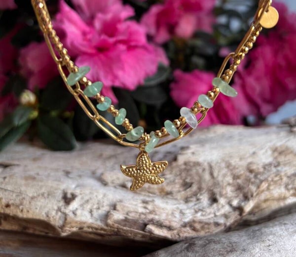 18ct Gold Plated Green Aventurine Star Fish Bracelet