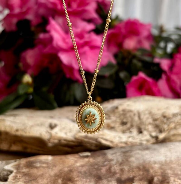 18ct Gold Plated Amazonite Star Pendant Necklace