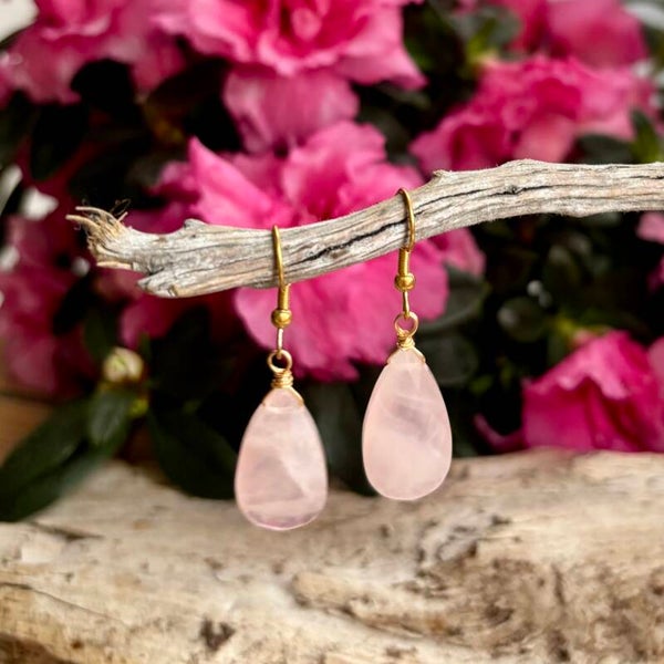 18ct Gold Plated Rose Quartz Faceted Drop Earrings
