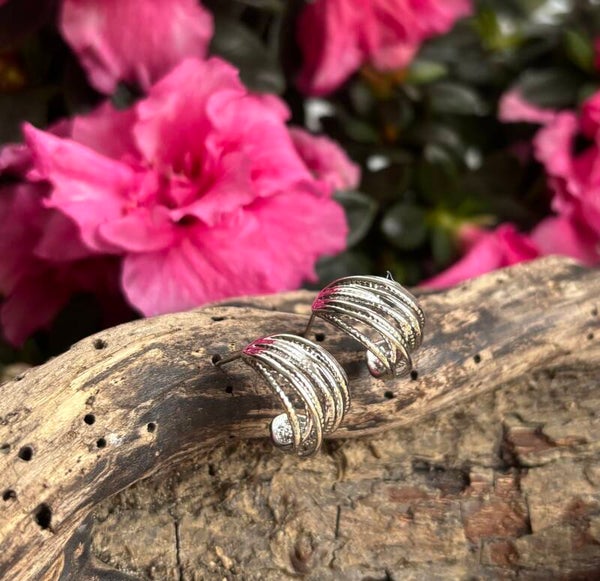 Silver Twisted Multi Band Earrings