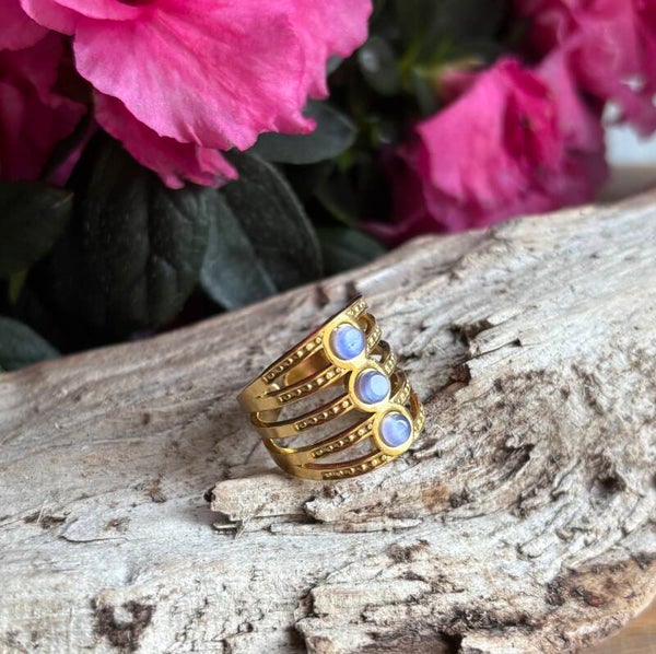 18ct Gold Plated Purple Glass Triple Band Adjustable Ring