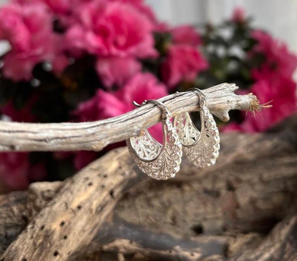 Silver Lace Hoop Earrings