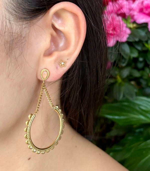 18ct Gold Plated Pink Cats Eye Lace Trim Earrings