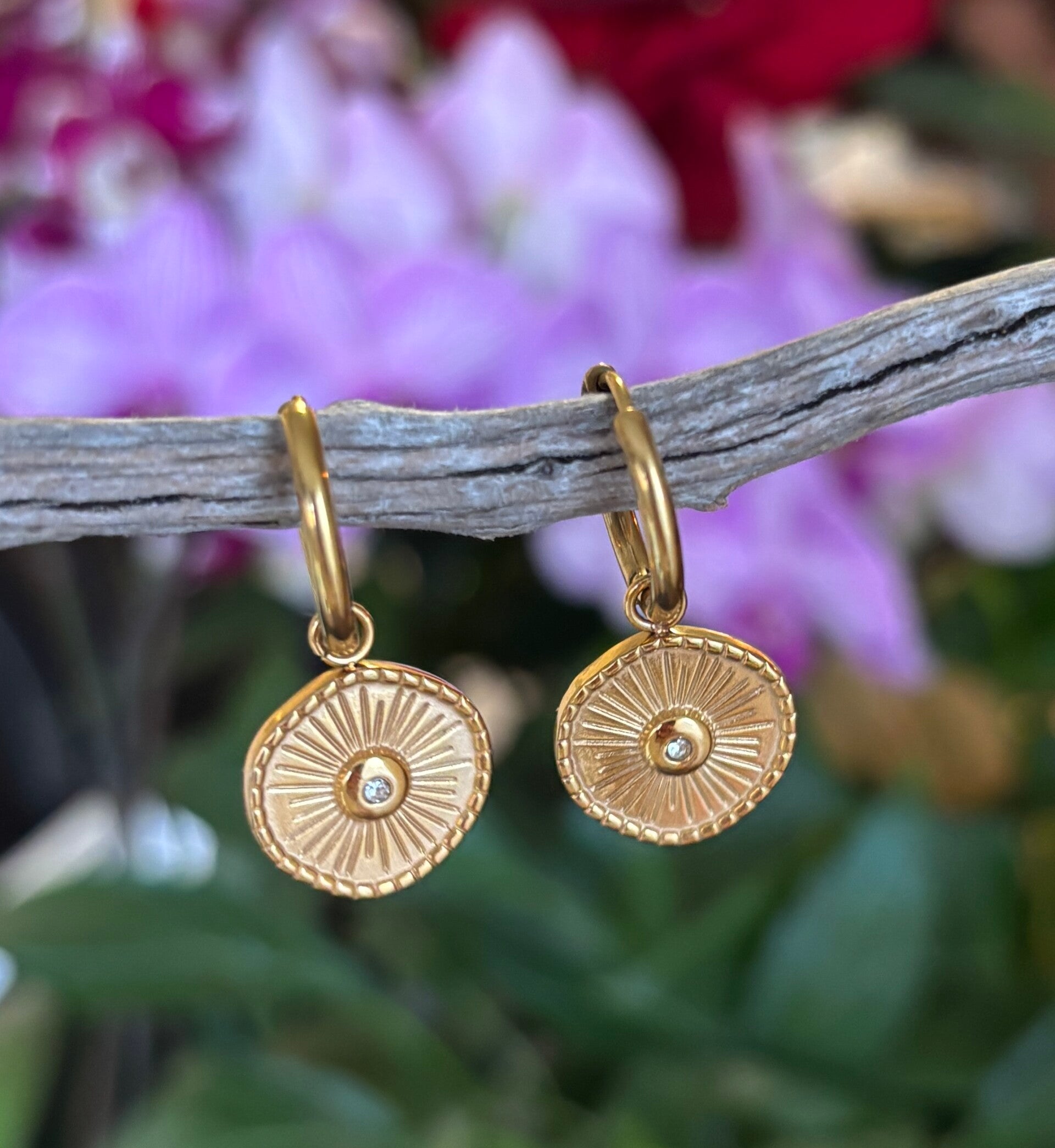 18ct Gold Plated Cubic Zirconia Disc Huggie Earrings