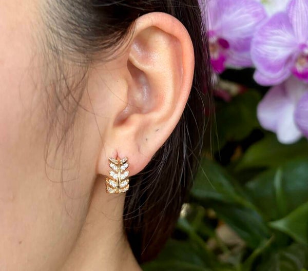 14ct Gold Plated Cubic Zirconia Leaf Earrings