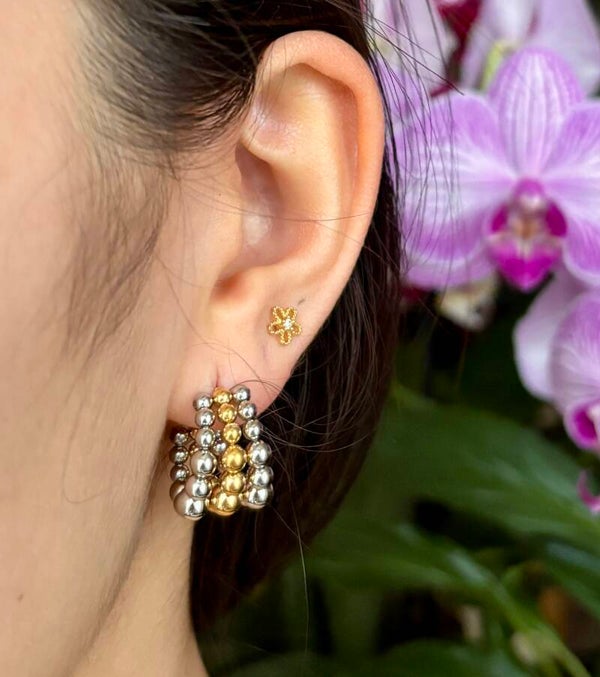 Gold and Silver Beaded Hoop Earrings
