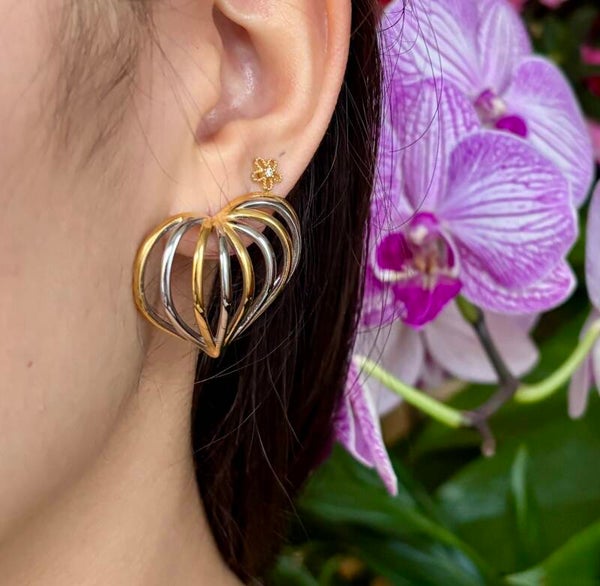 Gold and Silver Heart Cage Earrings