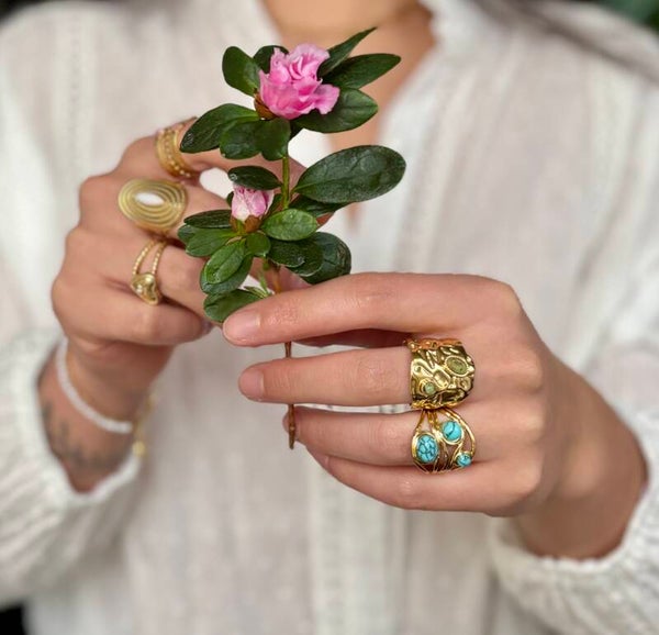 18ct Gold Plated Turquoise Multi Band Adjustable Ring