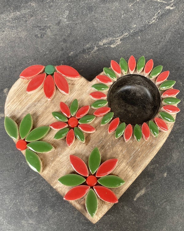 Hartje voor waxinelichtje rood/groen compleet pakket