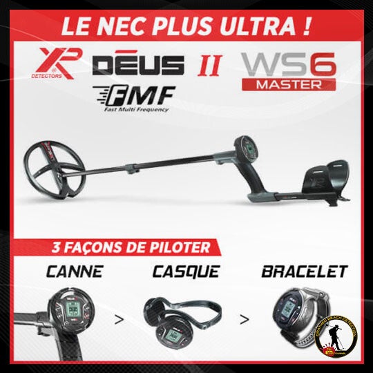 Détecteur de métaux DEUS II WS6 Master disque 28 cm avec trois façons de piloter : canne, casque et bracelet.