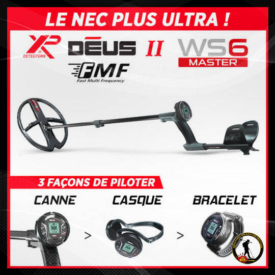 Détecteur de métaux DEUS II WS6 Master disque 34x28 cm avec trois façons de piloter : canne, casque et bracelet.