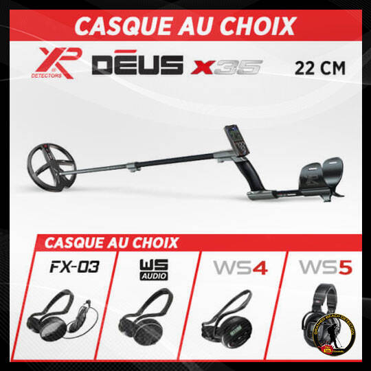Détecteur de métaux XP Déus X35 avec écran de contrôle, disque de détection de 22 cm et choix de casque FX-03, WS Audio, WS4, WS5