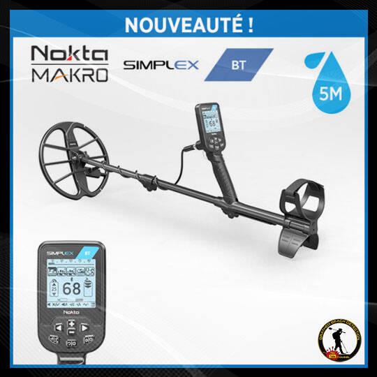 Détecteur de métaux Nokta Makro Simplex BT avec écran de contrôle et disque de détection, étanche jusqu'à 5m