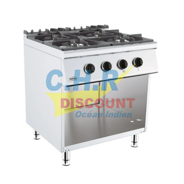 CUISINIERE A GAZ PROFESSIONNELLE 4 BRULEURS SUR COFFRE SANS PORTE
