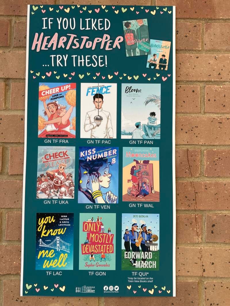 Bookmark sized cards with book suggestions.