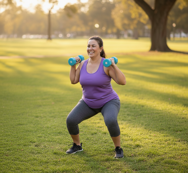 Lady performing Squat in a park