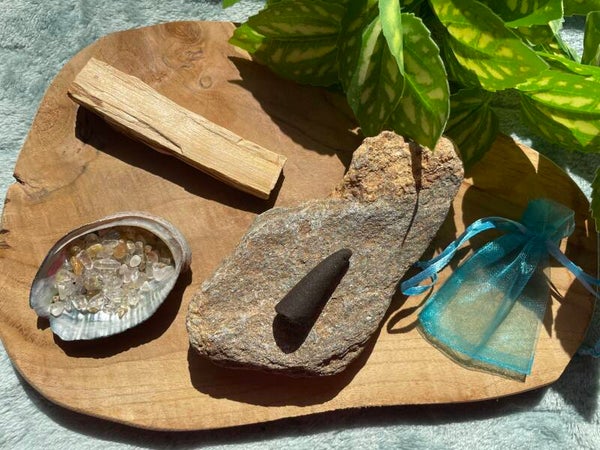 Oplaad Setje Abalone Schelp met Rutiel Kwarts