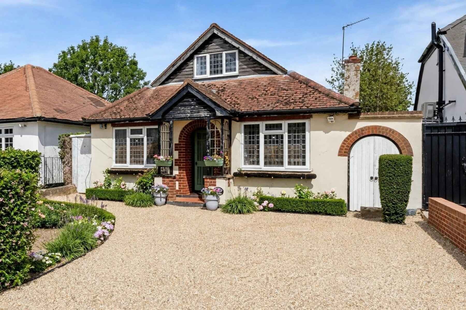 Front exterior view of chain-free 4 bedroom detached chalet bungalow for sale in South Riding, Bricket Wood, St Albans AL2