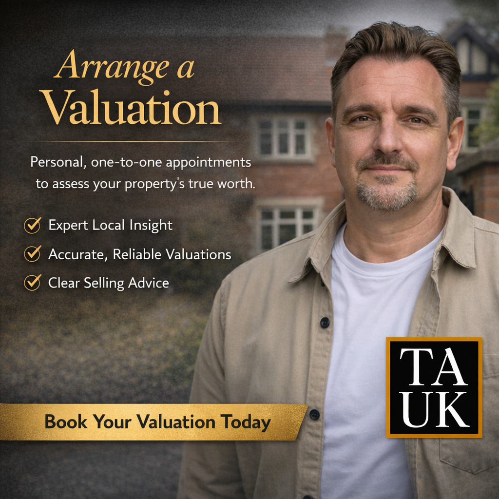 TAUK property valuation graphic showing agent outside a residential home”