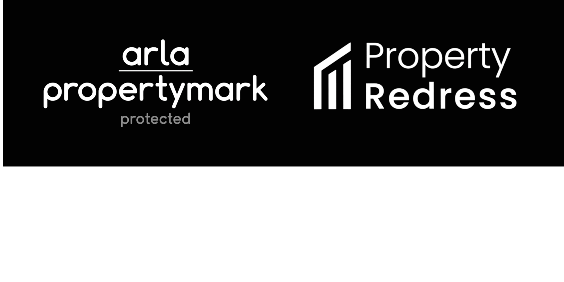 Accreditation logos for area and property redress and on a black background.