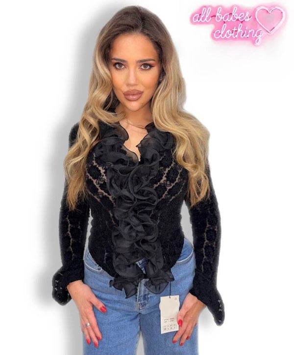 ‘Doll’ Ruffle Top in Black