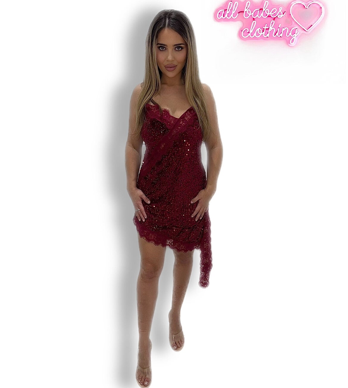 The “Gina” Glitter Lace Dress in Burgundy