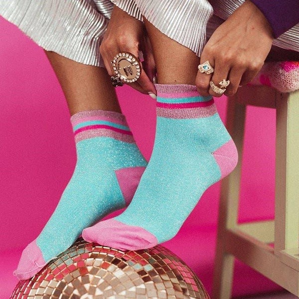 Sokken Turkoois Roze Streep