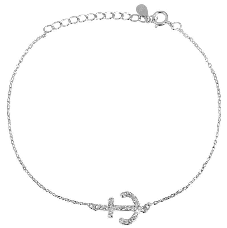 925/- Echt Silber Armband "Madita", Anker, Zirkoniabesatz, 925/rhodiniert