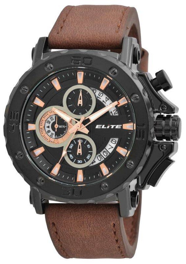 ELITE Herrenchronograph mit Lederimitationsarmband in braun/schwarz  2900196-002