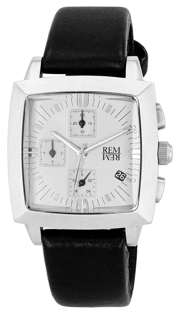 REMREM Herren-Chronograph - Tonneau-Uhr, Echtleder/ Edelstahl 316L