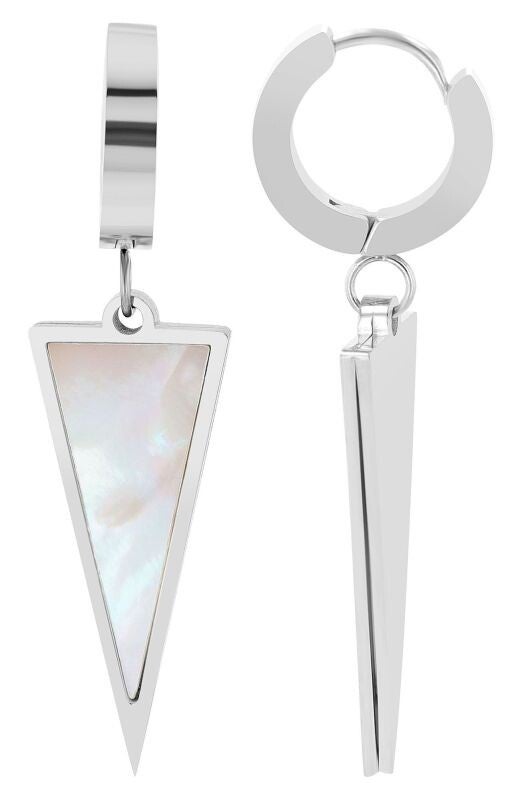 "Faris" Creolen mit dreieckigem Anhänger, Edelstahl & Perlmutt, silberfarben  5050640-001