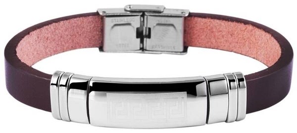 "Trajan", Akzent Armband, Echtleder & Edelstahl, Mäander, braun/silberfarben, 21,7 cm  5040120-002