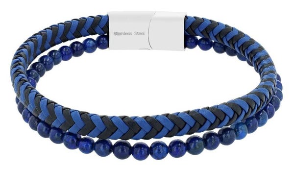 "Axel" Armband aus Echt Leder, und Naturstein, Blau, 21,5 cm  5040349-001