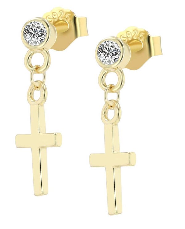 "Christmar", 925/- Echt Silber Ohrstecker mit Kreuz Anhänger, Zirkoniabesatz, vergoldet  5300420-001