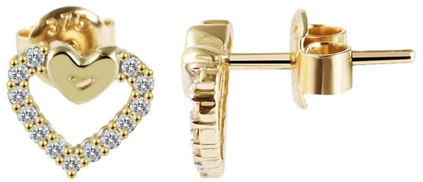 375/- Gold "Oprah" Ohrstecker mit Zirkoniabesatz, Herz, Gelbgold