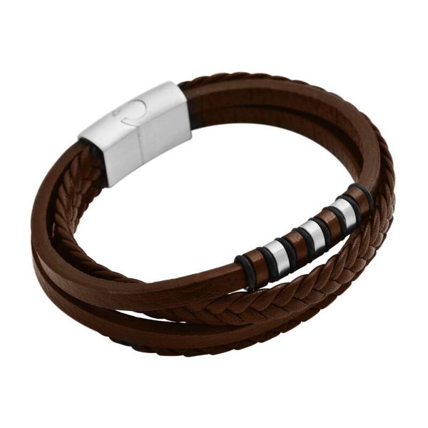 Akzent Armband aus Echtleder, dunkelbraun/silberfarben 5040279-002