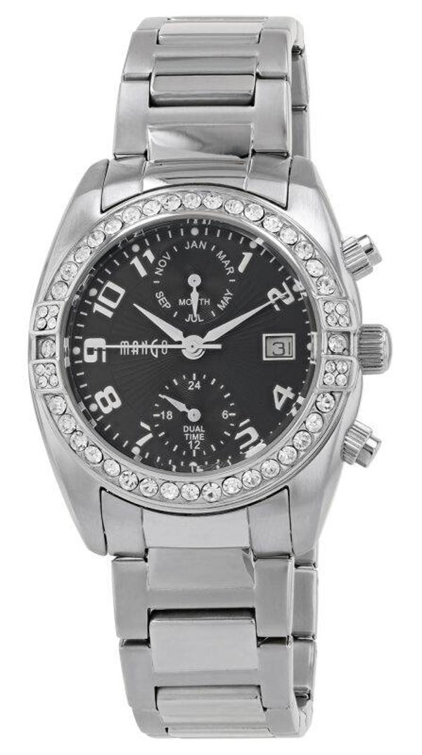 Mango "Dual Time" Edelstahl Damenuhren Ø 36 mm, silberfarben/ schwarz