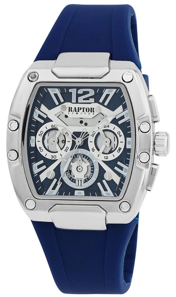 Raptor Limited Herrenuhr "Aldriel", Silikonarmband, Chronograph, blau/ silberfarben