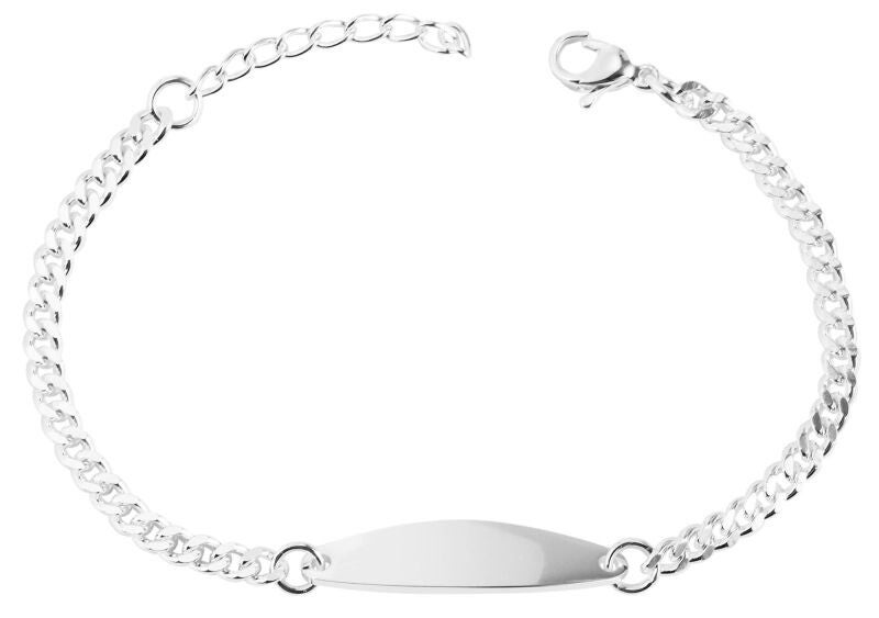 "Isan", Edelstahl Panzerarmband, Gravurplatte, versilbert, 20 cm