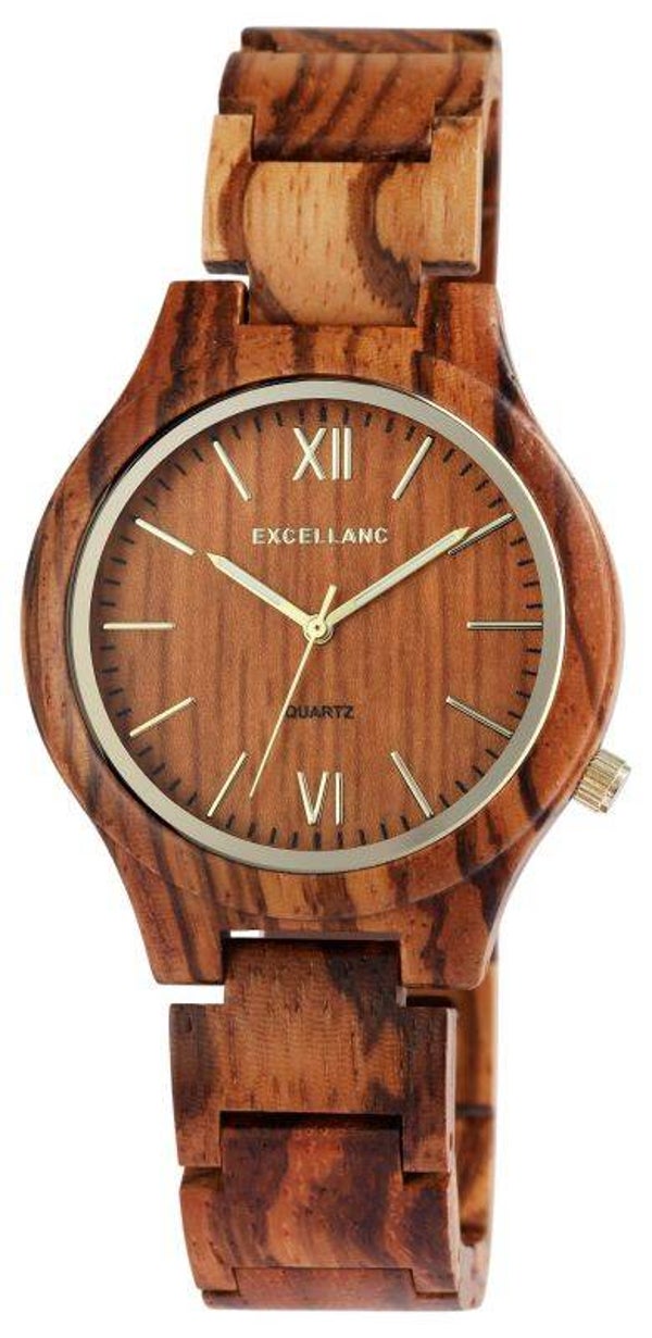 Excellanc Damen Armbanduhr aus Zebraholz mit Edelstahl Faltschließe 1800237-001