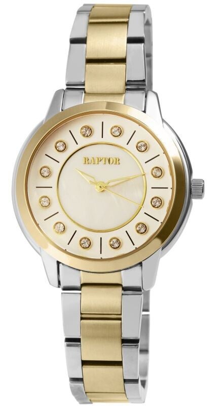 Raptor "Gloriani" Damenuhr mit Edelstahlarmband, Similisteine, silber- & goldfarben