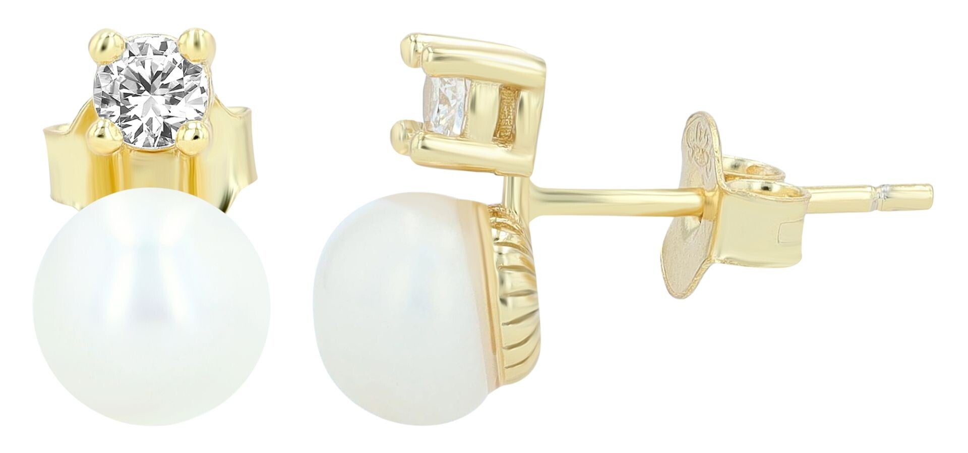 "Alma" 925/- Echt Silber Ohrstecker, echte Süßwasserperle Zirkonia, vergoldet