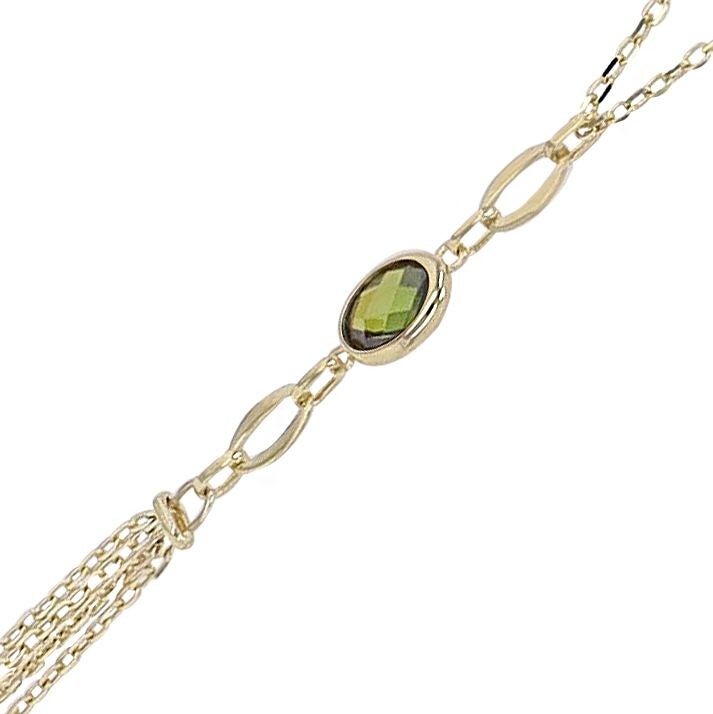 333/- Gold "Baila"  5560001-002 Halskette mit grünem Besatz und zarten Kettenfransen, 8 Karat, Gelbgold