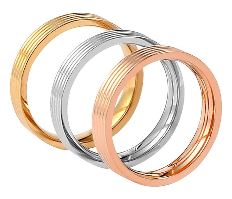 Akzent Damenringe, 3-tlg., Edelstahl, Ionenplattiert, silber-, gold- & roségoldfarben, Gr. 58