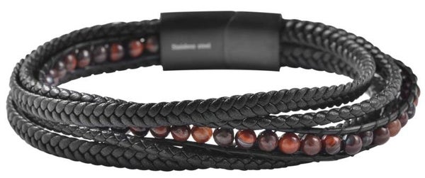 Akzent Armband aus Lederimitation mit braunem Tigerauge, 19 cm  5040300-001